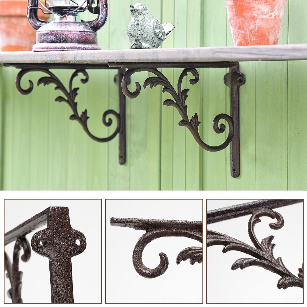 Sungmor Cast Iron Shelf Brackets Rustic Brown Corner Wall Board Support Brackets