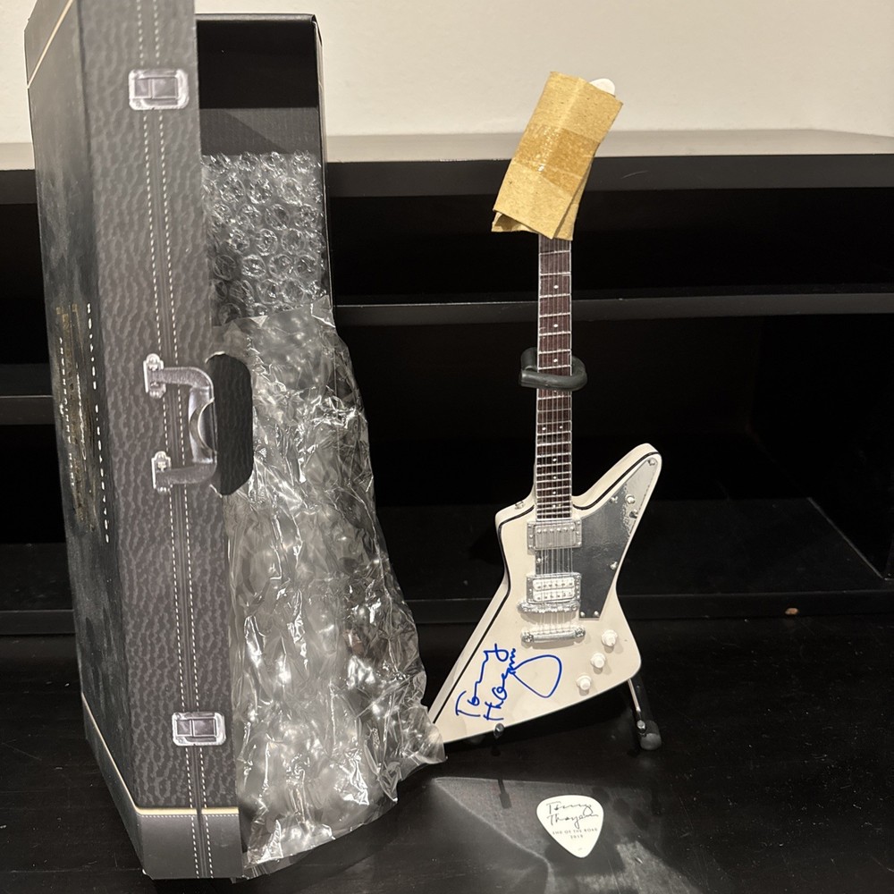 TOMMY THAYER Signed Miniature 10" Axe Heaven Collector Guitar KISS w Stand & Box