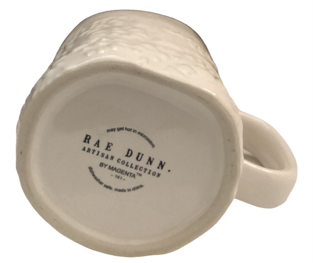 RAE DUNN Ceramic Coffee Mug White Floral Pattern coffee in Script