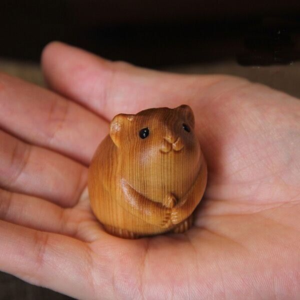 Cliff cypress Wood Carved Figurine Home Desktop Decoration Statue Animal Rat Toy