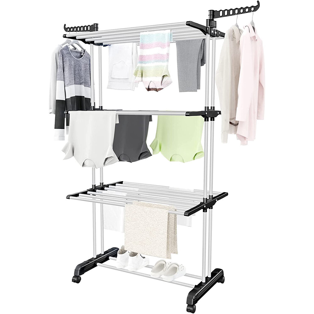 67" Heavy Duty Laundry Clothes Drying Rack Portable Folding Rolling Dryer Hanger