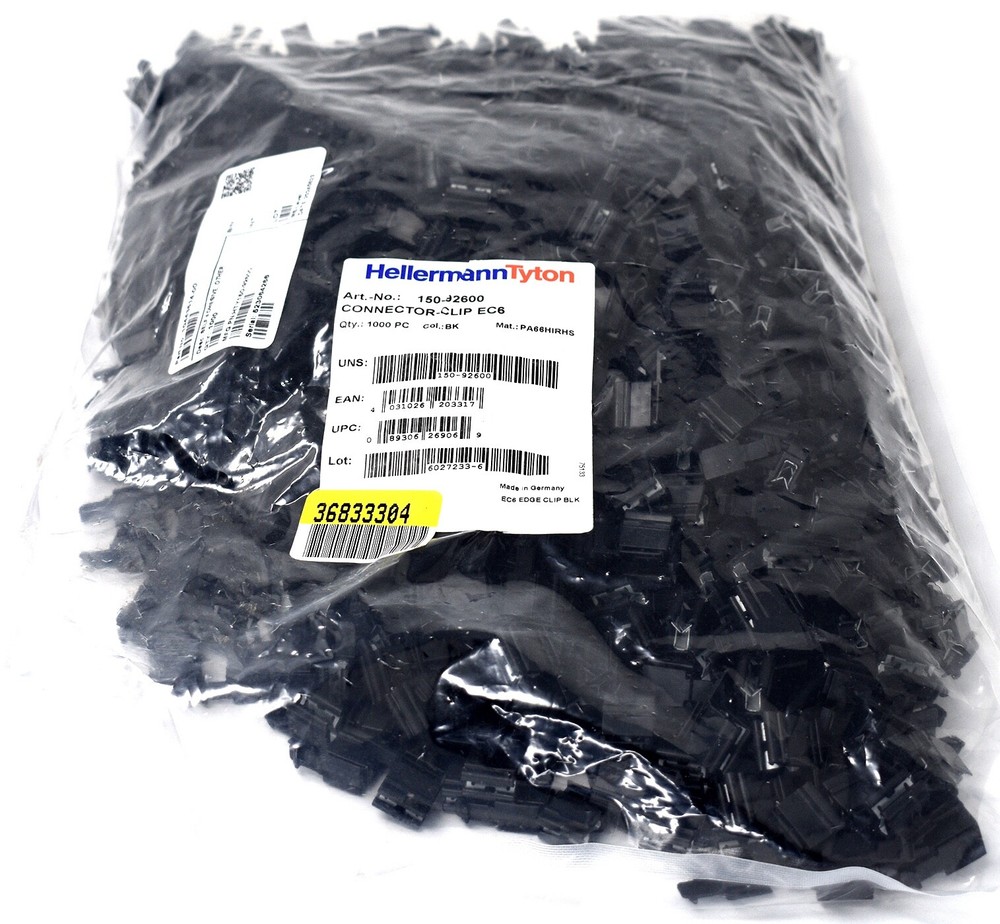 HellermannTyton 150-92600 Connector Clip w/Edge Clip, EC6, Black, 1000/pkg New