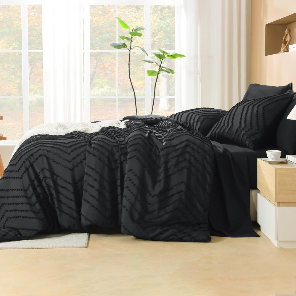 Litanika Black King Size Comforter Set with Sheets - 7 (104"x90"),