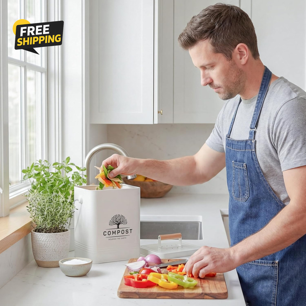 Kitchen Compost Bin, 1.7 Gallon Countertop Compost Bin with Lid, Indoor Compost