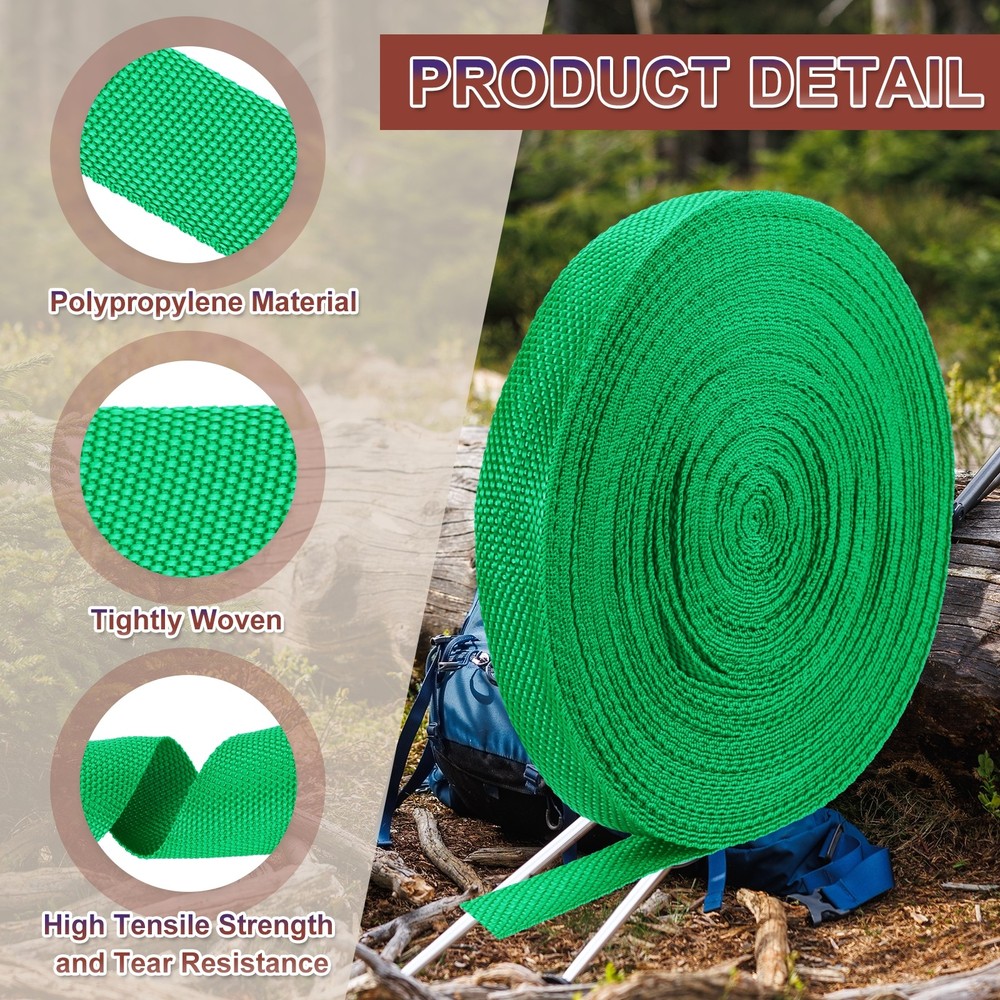 Nylon Webbing Strap, 22 Yards x 3/4" Polypropylene Flat Webbing Strap (Green)