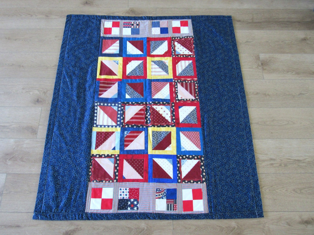 NEW VTG. Handmade Patchwork Quilt FLAG Lap Quilt Signed 48"X43"