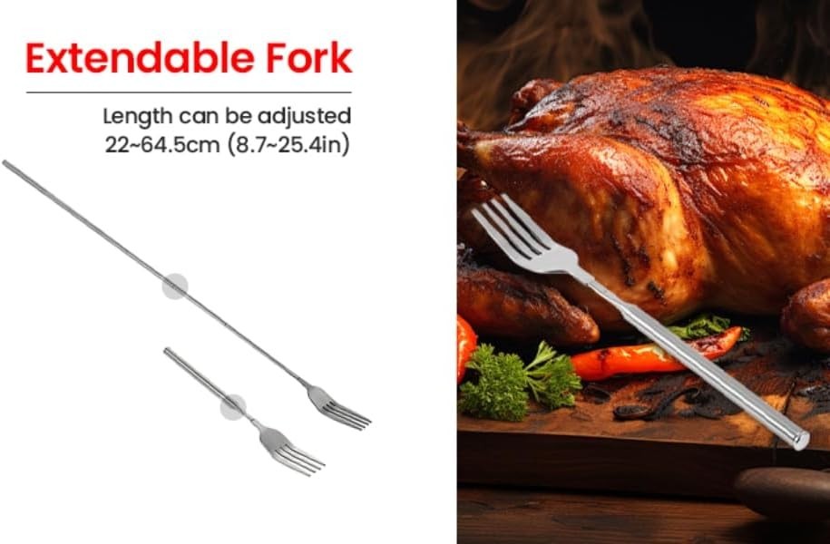 Adjustable Long Handle Telescopic Fork - Perfect for BBQs, Fruits & Desserts