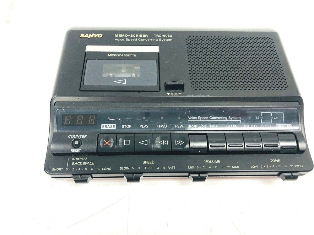 Sanyo Memo-Scriber Voice Speed Converting System Micro Cassette Player TRC-6050