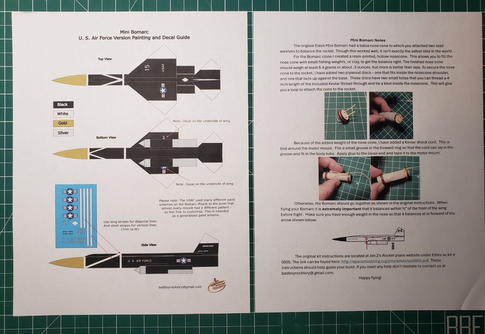 Estes Mini Bomarc Model Rocket Clone Kit #0805 With USAF decals & Upgrades