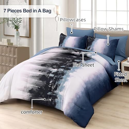 Ombre Blue Comforter Set Size Gradient Navy Boho Bedding Set King Blue Black