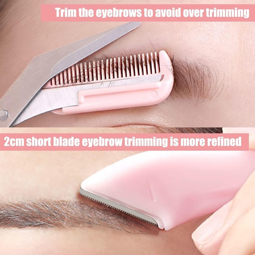 Ergonomic Pink Eyebrow Scissors with Comb - Precise Trimming Tool for All