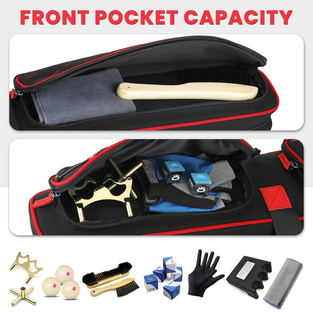 Pool Cue Case, Pool Stick Bag 3x4 / 5x5 with Multiple Pockets, Soft Padded Bi...