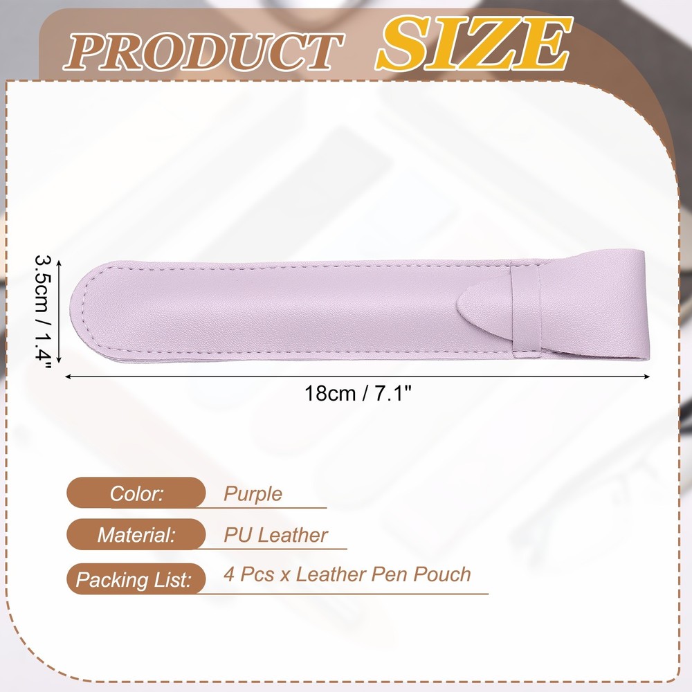 4Pcs PU Single Leather Pen Case Holder, Purple