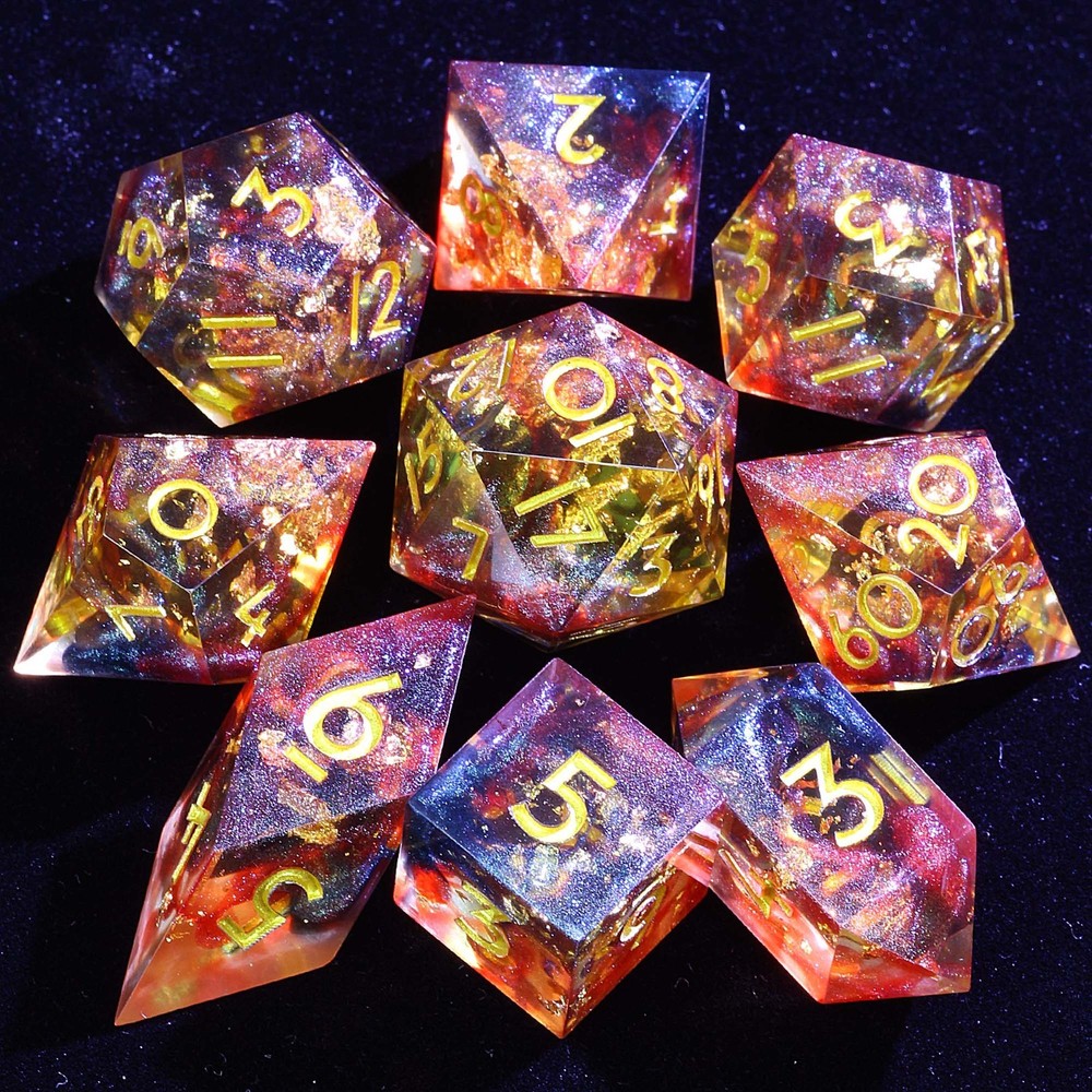 9 Polyhedral Resin Dice DD Set Trinity Aurora Forge for Dungeons Dragons RPG