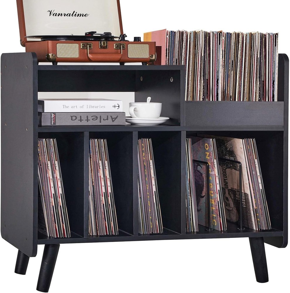 Record Player Stand, Large Record Player Table Cabinet with Open Vinyl Storage a