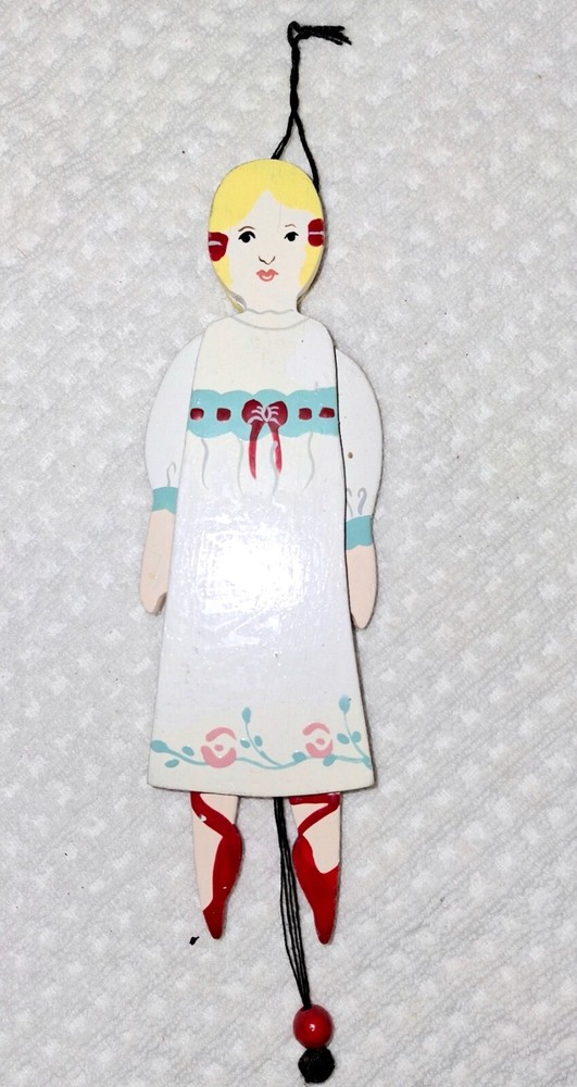 Vintage Pull String Toy Action Ballerina Dancer Ornament Jumping Jack