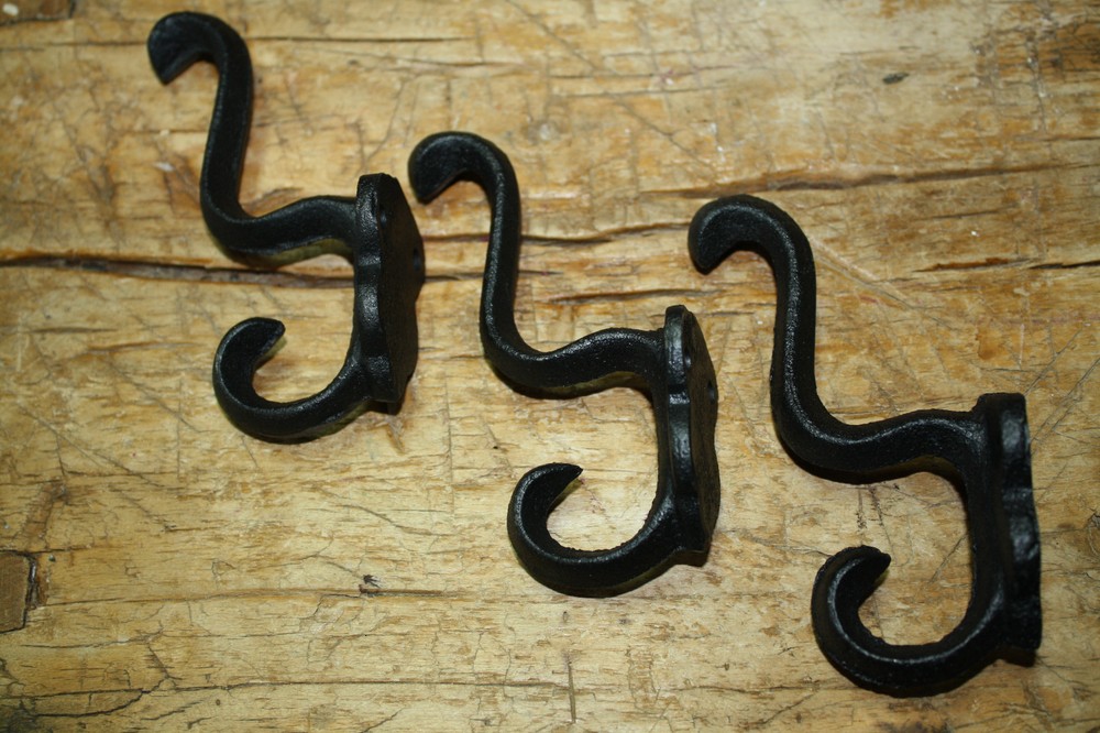 6 Cast Iron BLACK EMPIRE Style Coat Hooks Hat Hook Rack Hall Tree SCHOOL