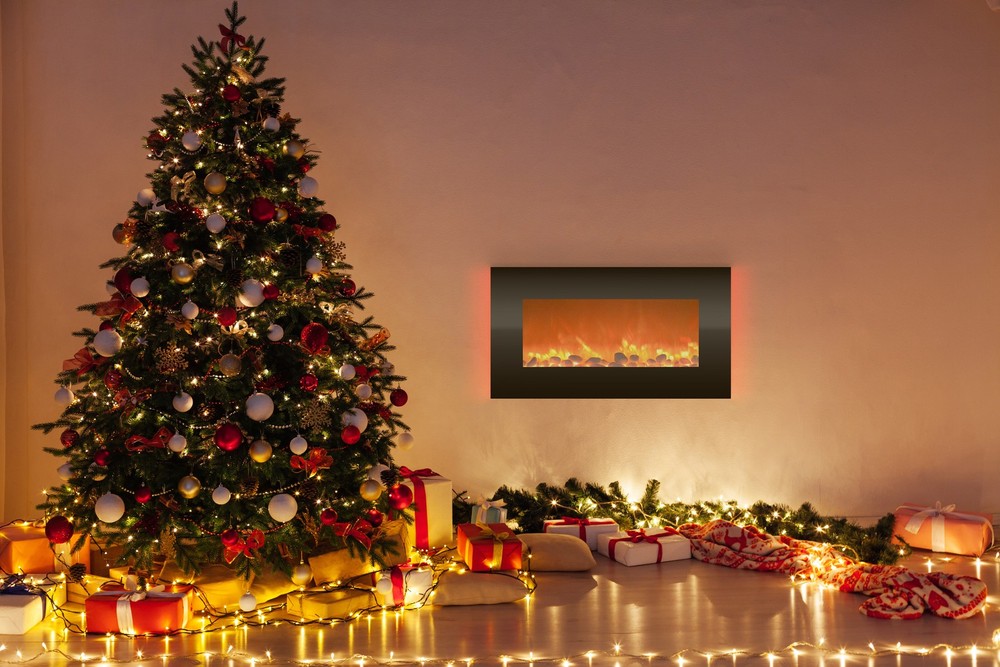 Electric Fireplace Wall Mounted Adjustable Heat Remote Backlight Colors Timer