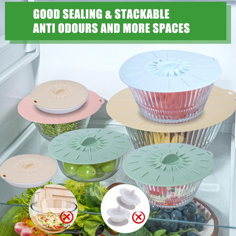 9 Pack Silicone Lids, Microwave Splatter Covers - Reusable, Lids (5 Sizes) fo...