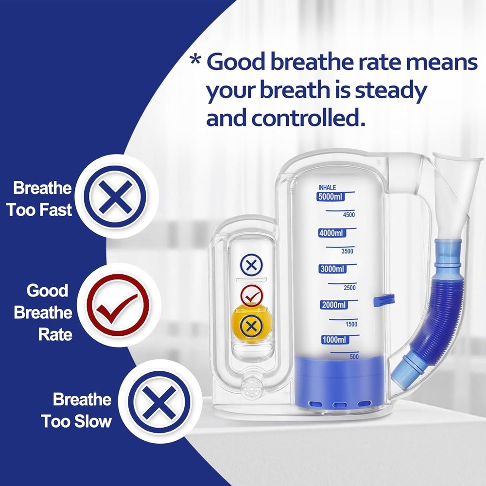 Incentive Spirometer Adult, Breathing Exercise Device for Lungs, Deep 5000ml