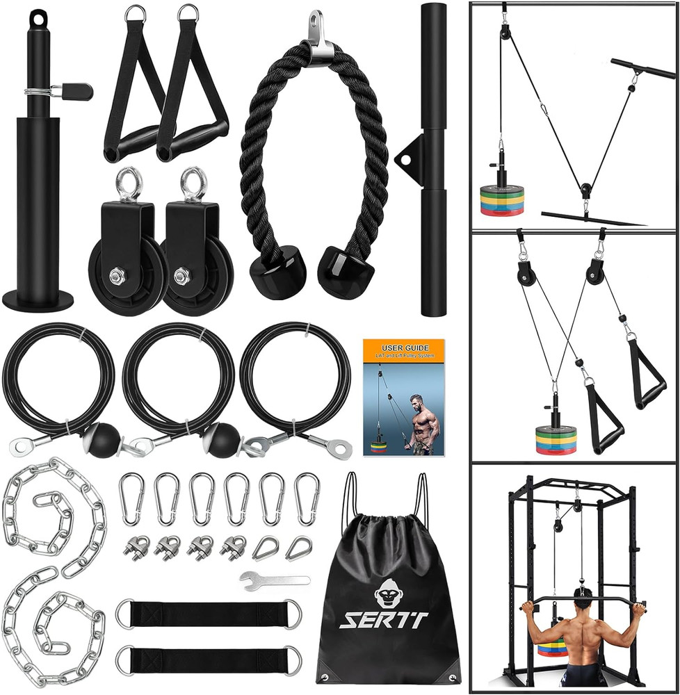 Weight Cable Pulley System Gym, Upgraded Cable Pulley Attachments for LAT Pull D