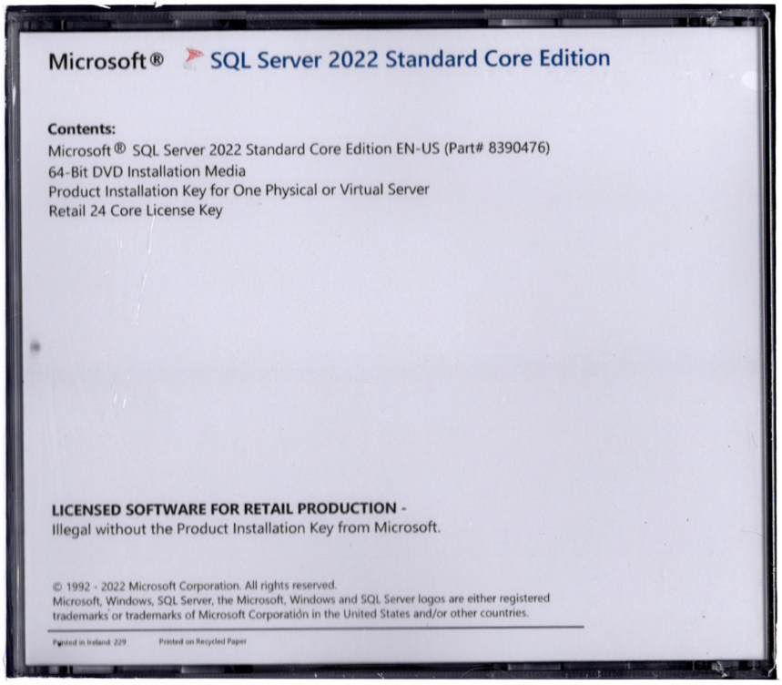 Microsoft SQL Server 2022 Standard with 24 Core License, unlimited User CALs