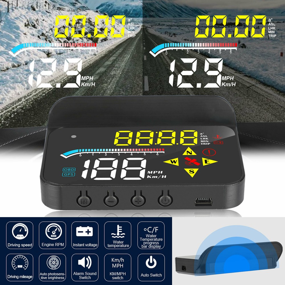 HUD Head Up HD Display Car Hood GPS OBD2 Speedometer Overspeed Dual-mode Chip