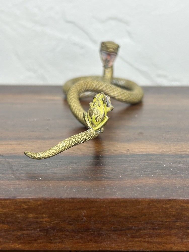 AUSTRIAN POLYCHROMED BRONZE SNAKE AND FROG SCULPTURE