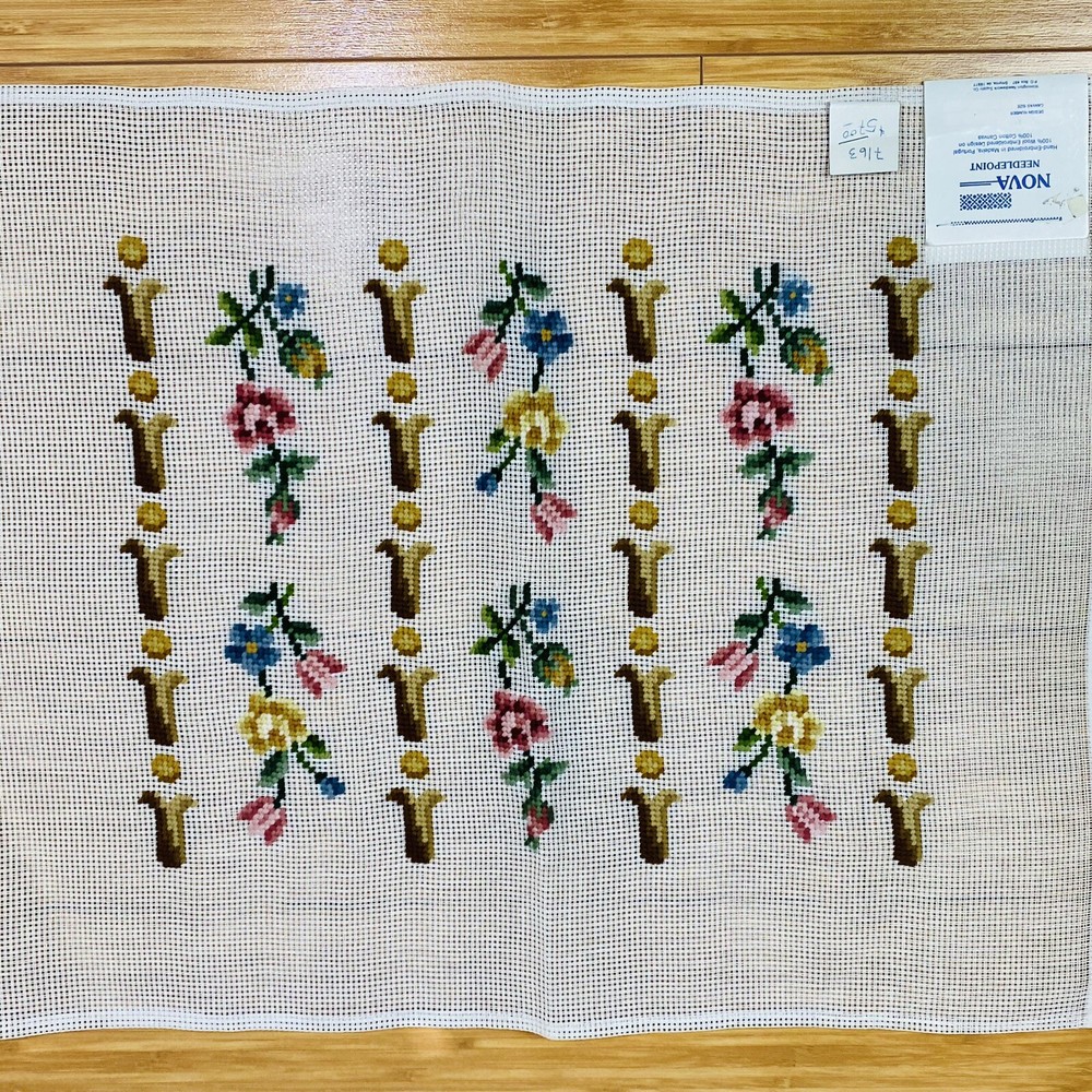 Flowers In A Row Wool Needlepoint Design Completed