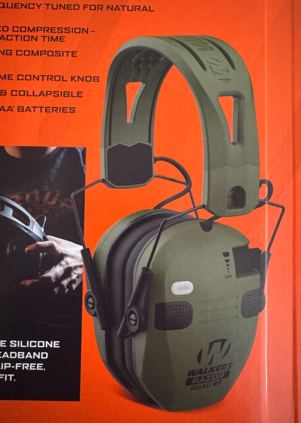 Walker's Razor Quad Bluetooth Tacti-Grip Slim Digital Muff Ear Protection | NEW