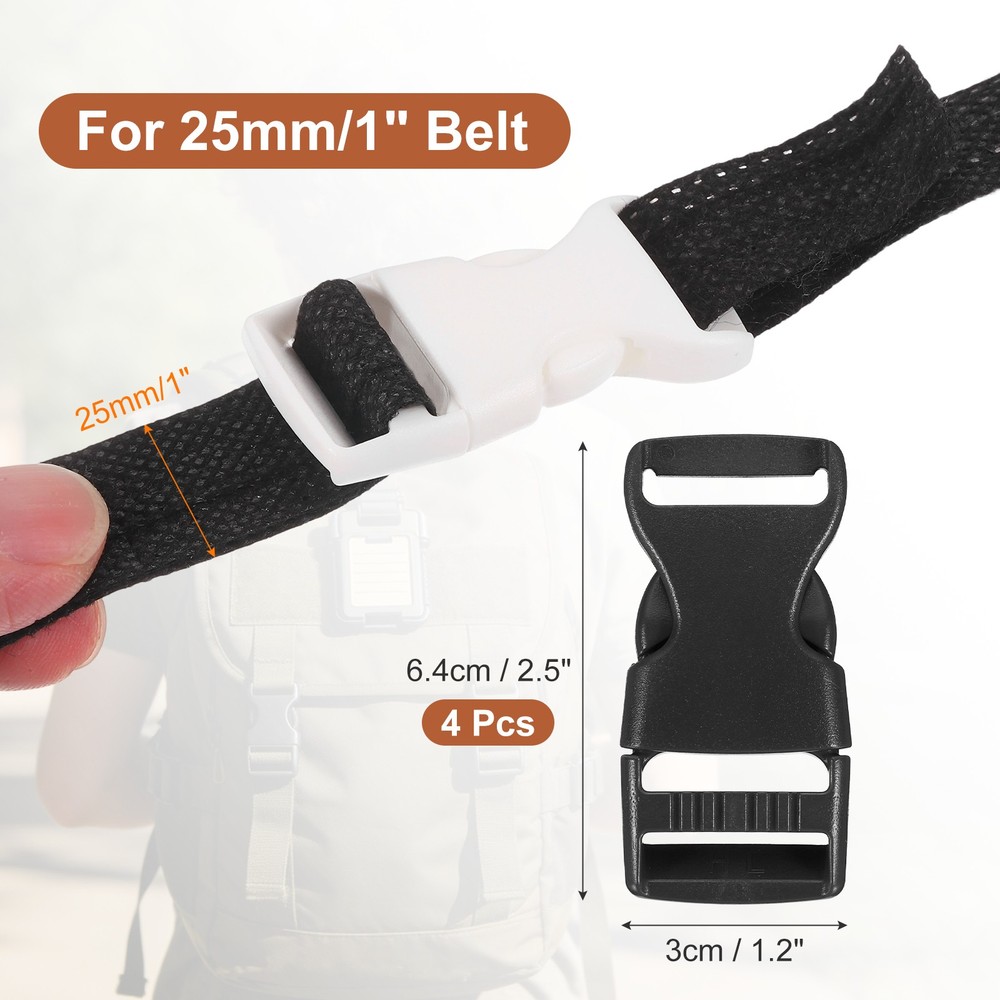 4 Pack Quick Side Release Buckle, 1" Plastic Buckle Clip, Black