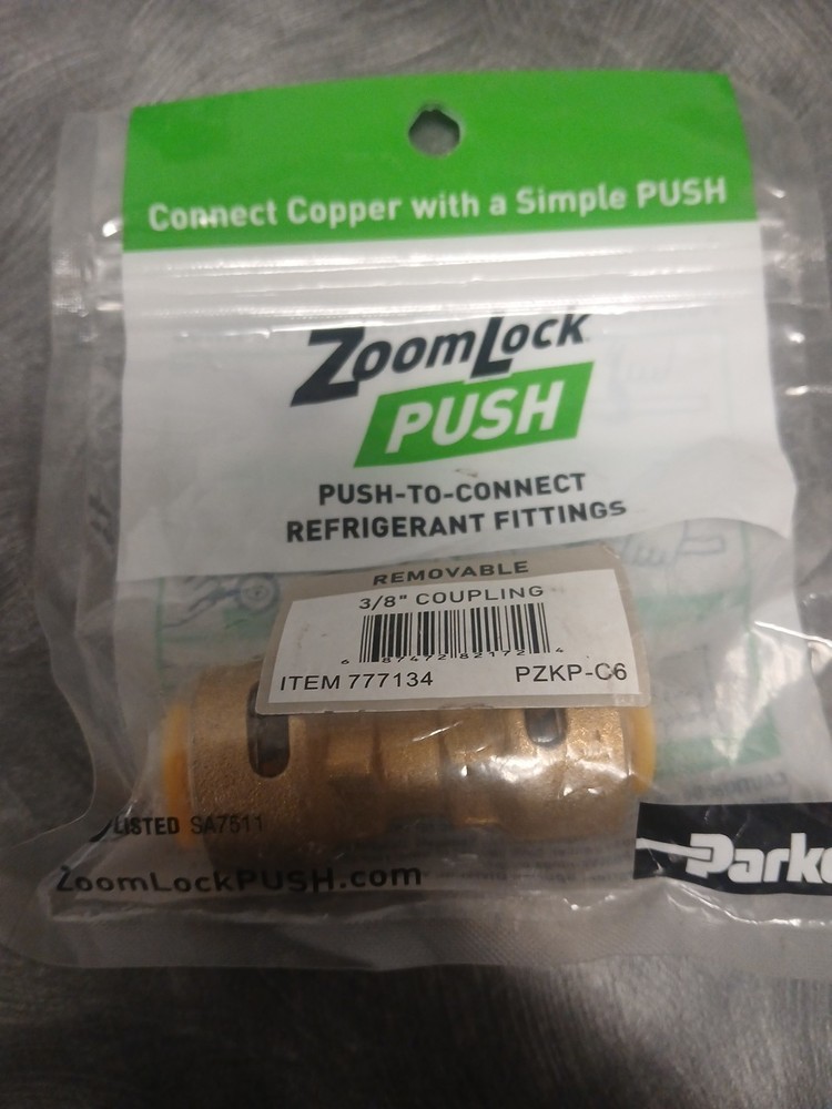 2 Pack Zoomlock Push to Connect 3/8" Refrigerant Coupling/Fitting - 777134