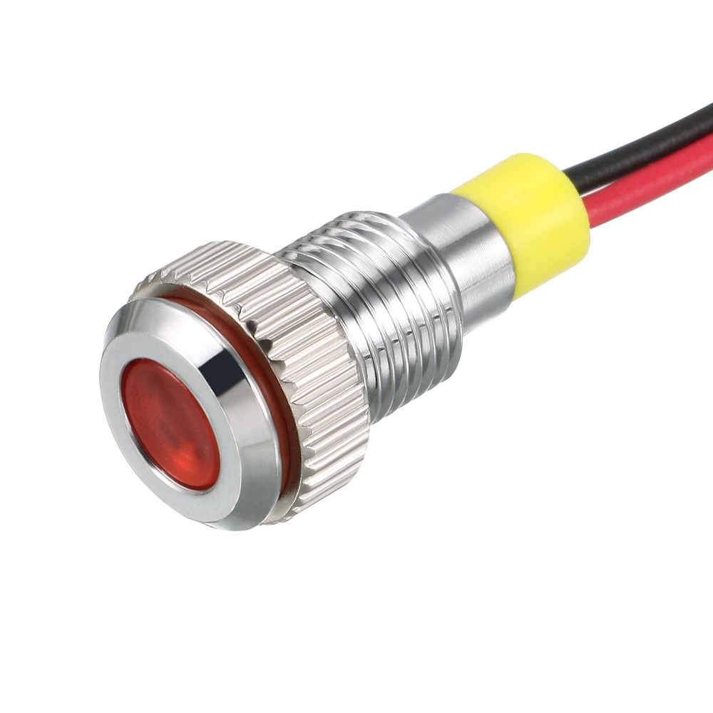 LED Indicator Light AC/DC 24V 8mm Flush Panel Mount Red LED Metal Shell