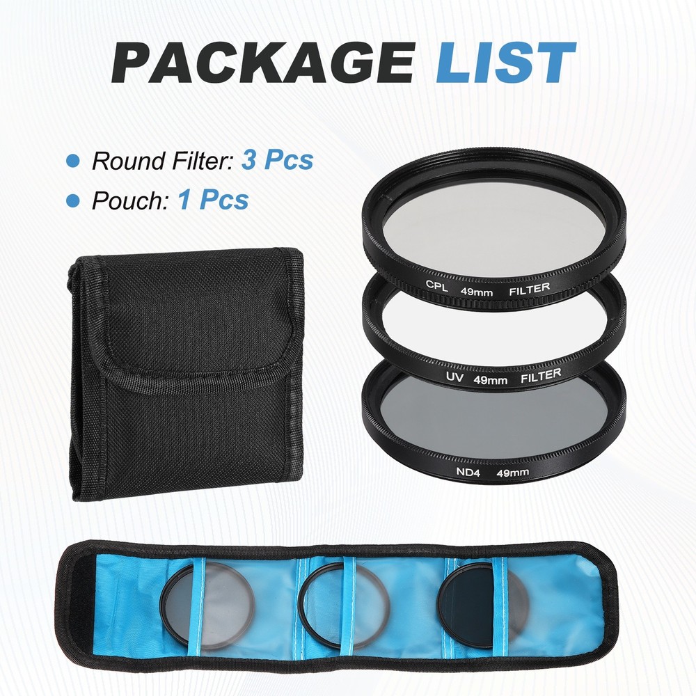 49mm UV/CPL/ND4 Digital Essentials Filter Kit Circular Camera Filters, Black