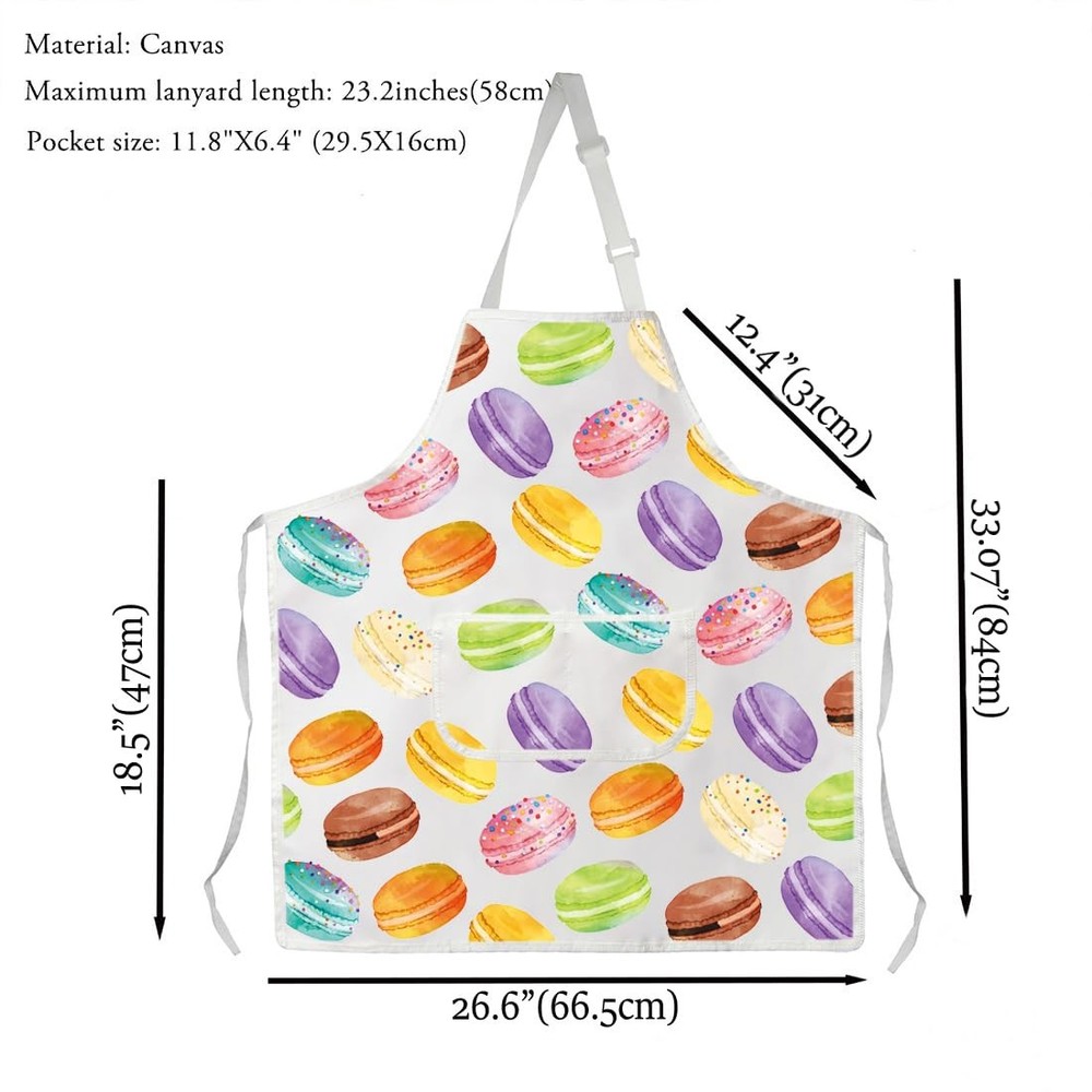 Macaron Lover Gift Macarons Design Apron With Pockets Dessert Lover Baker Bak...