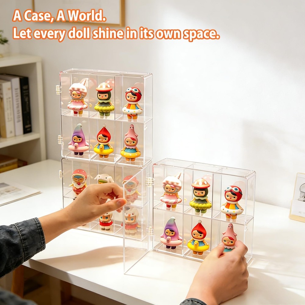 6 Compartment Acrylic Display Case for Collectibles -Stackable Display Box wi...