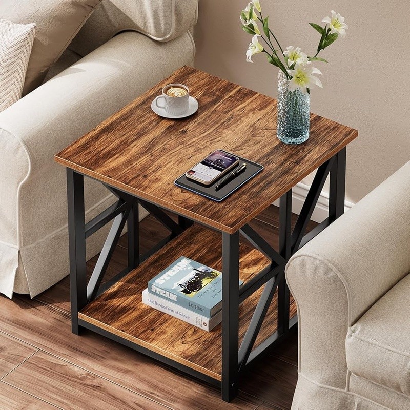 2-Tier Storage Shelves End Table Sturdy MDF Frame Quick Setup Utility Table New