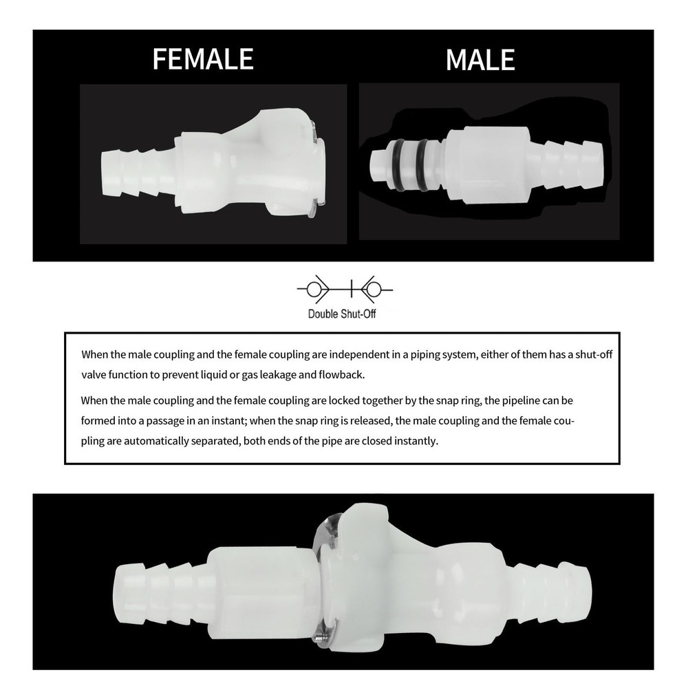 2PCS 1/4" 3/8" 5/16" Plastic Hose Barb Valved In-Line Coupling Insert Quick C...