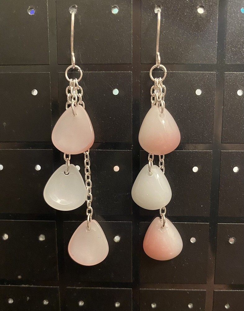 Handmade Earrings Pink/White Glass Charm Drop/Dangle