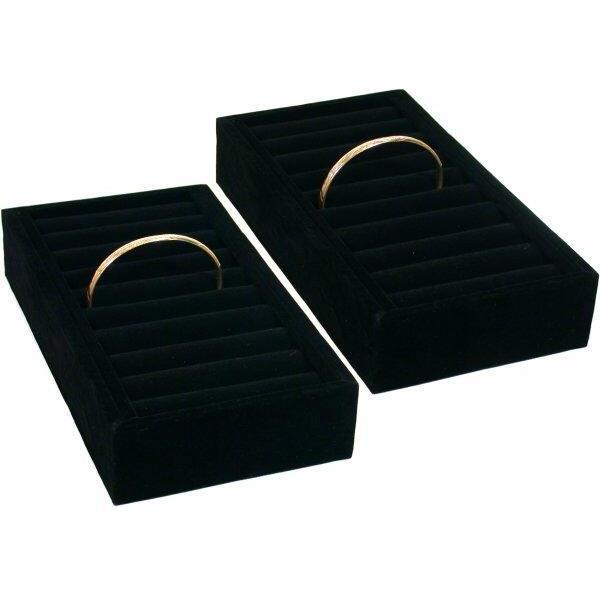2 Black Velvet Bangle Bracelet Watch Jewelry Display Trays 7 1/2" x 4 1/8"