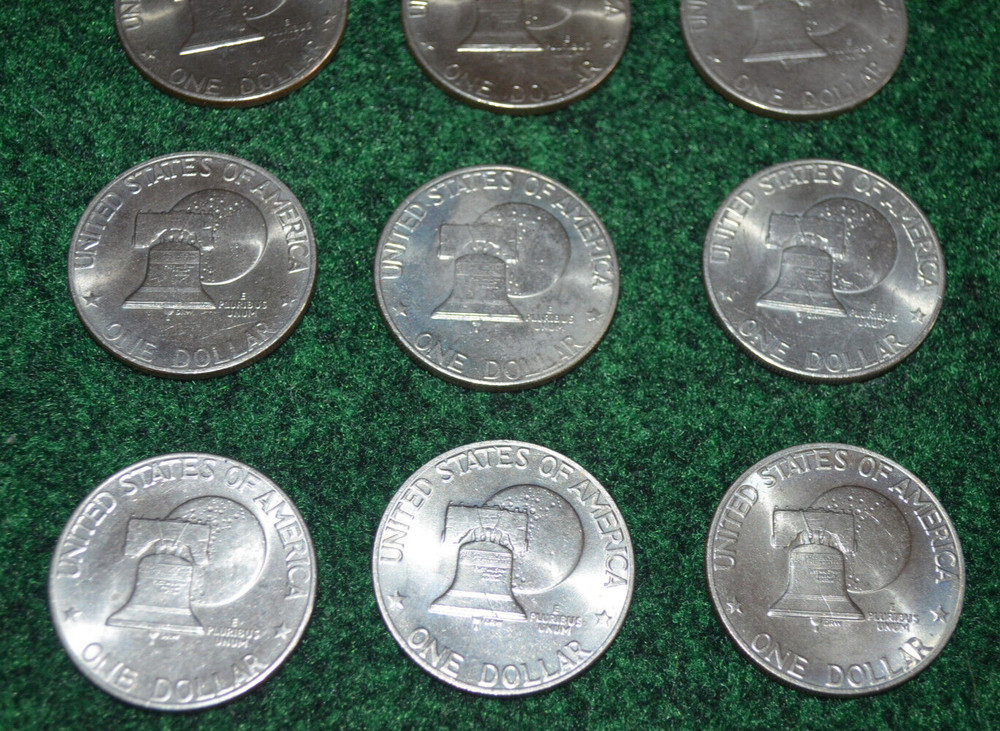 Nine 1976 One Dollar Eisenhower Bicentennial Coins