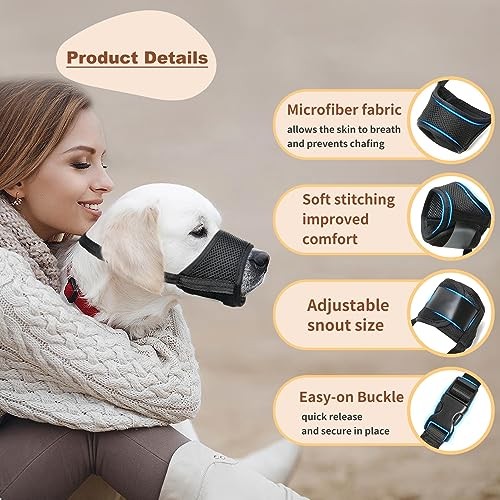 Dog Muzzle,Soft Nylon Muzzle Anti Biting Barking Chewing,Air Mesh L Black