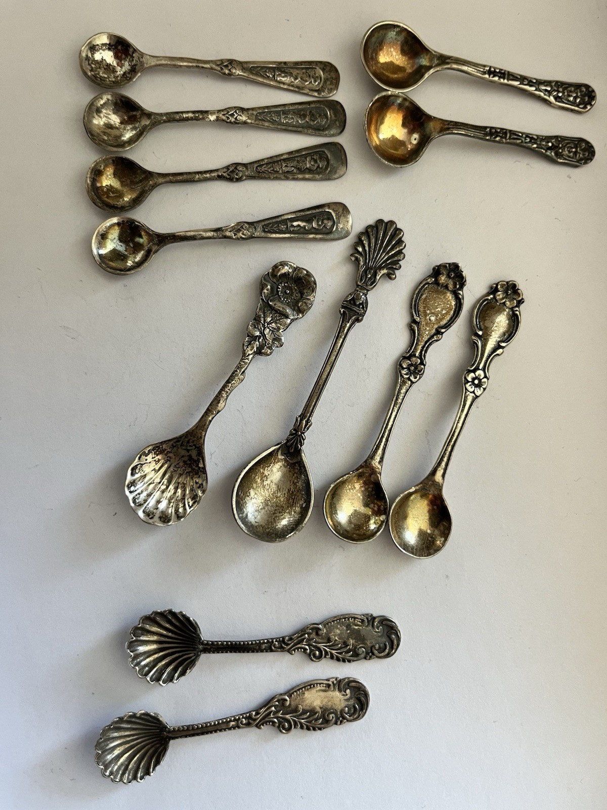12 Assorted Antique Sterling Silver Salt Spoons