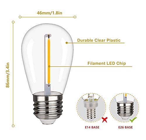 Shatterproof,Waterproof S14 String Light Bulbs,Led Patio Lights Soft White