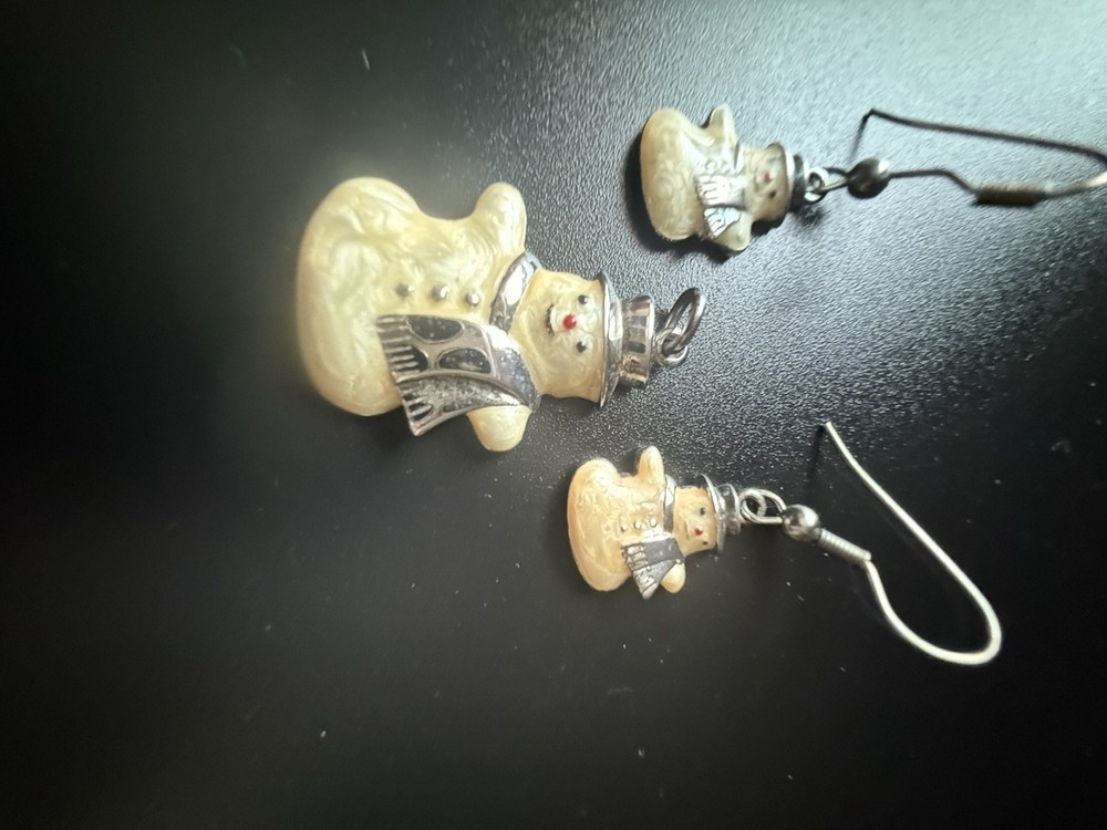 Sterling Silver Snowman Pendant And Earrings