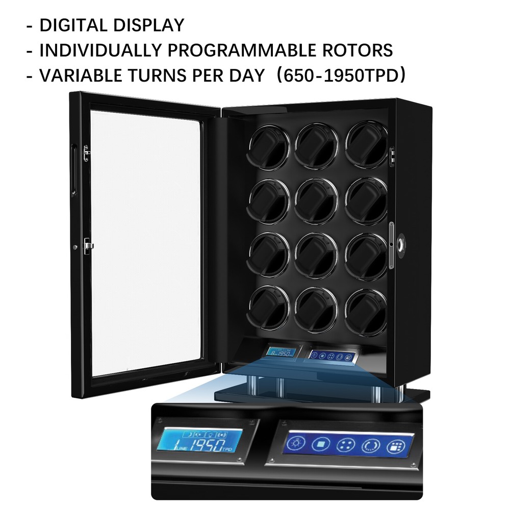 Automatic 12 Watch Winder LED LCD Touch Screen Display Storage Case Box Gift