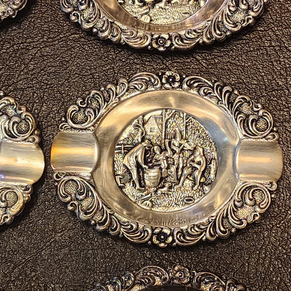 x6 Vintage Small 3" Silver-Plate Repousse Personal Ashtrays Denmark Hans Jensen