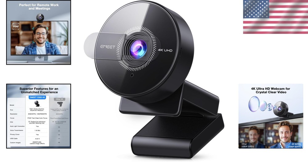 C950 4K UHD Webcam with PDAF Autofocus & Omnidirectional Mic for Online Classes
