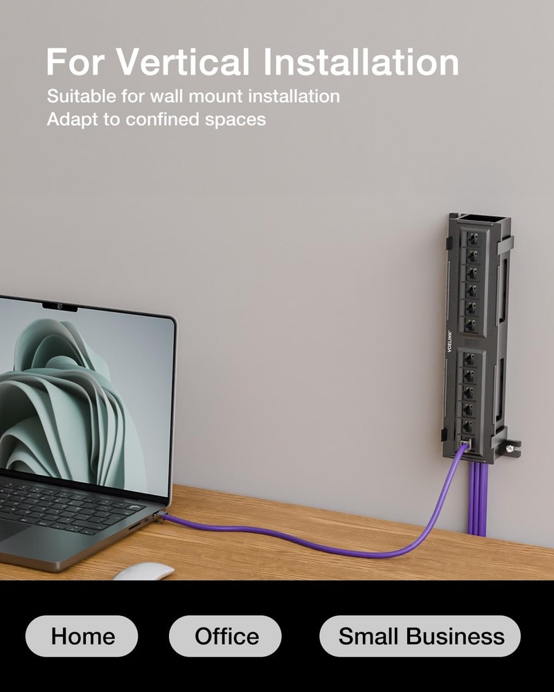 12-Port Cat6 Patch Panel 1000 Mbps for Home and Office, Network Panel UTP wit...