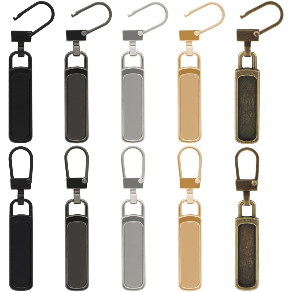 Zipper Pull Replacement for Small Holes, 10 Silver, Black, Gold, Gun Black